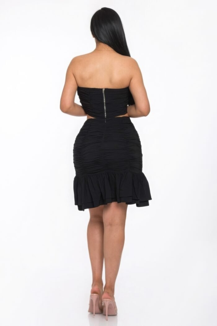 Ruffle ruched mini skirt set