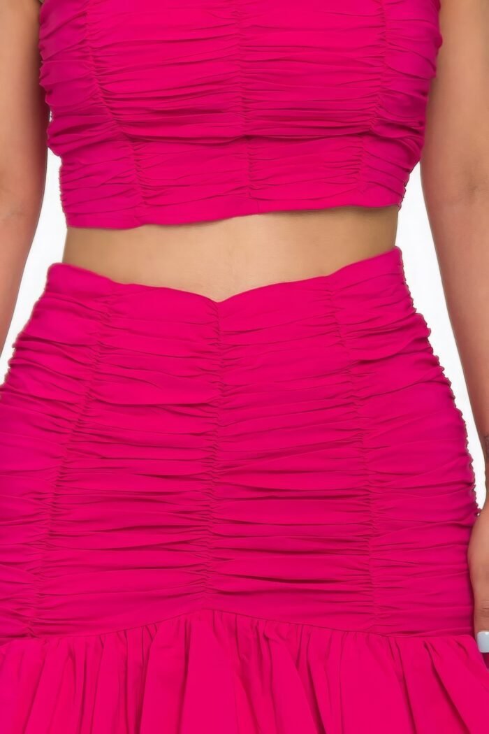 Ruffle ruched mini skirt set