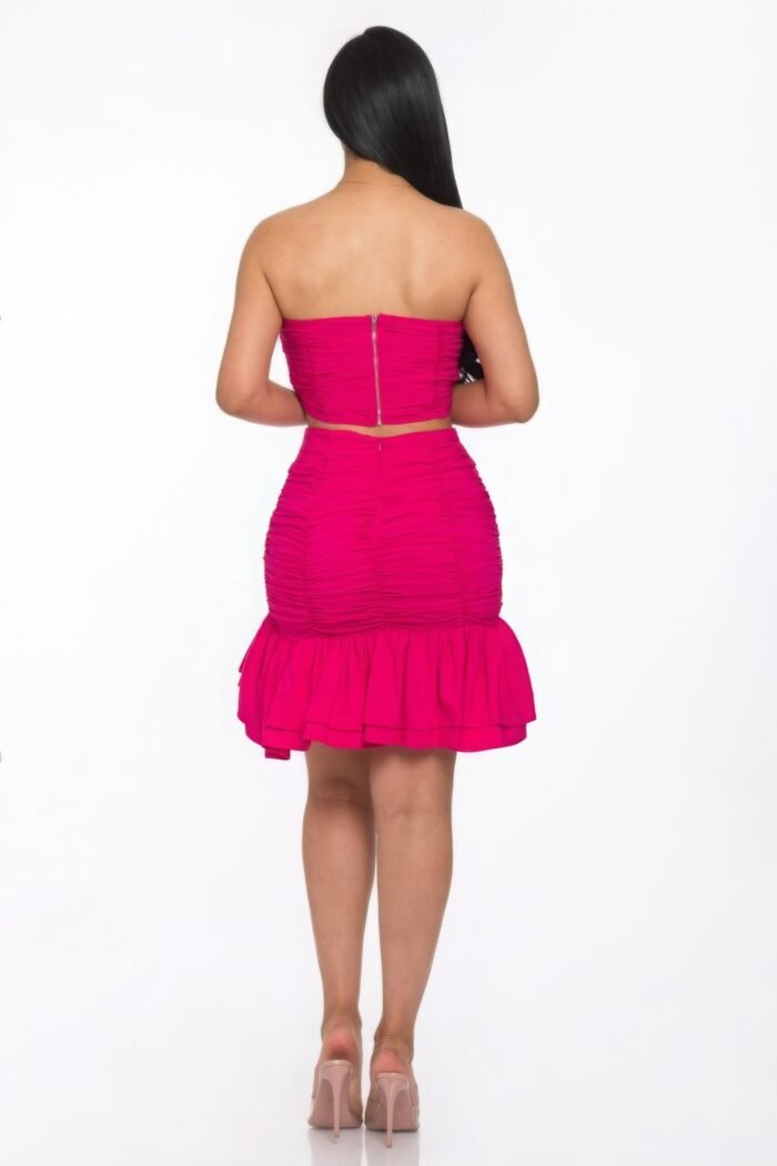Ruffle ruched mini skirt set