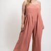 Texture Woven Sleeveless Jumpsuit With Side Button