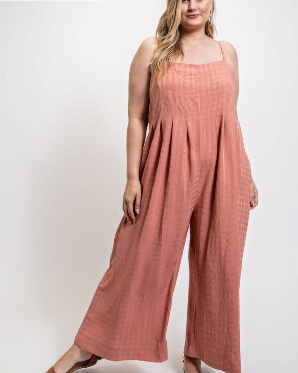 Texture Woven Sleeveless Jumpsuit With Side Button