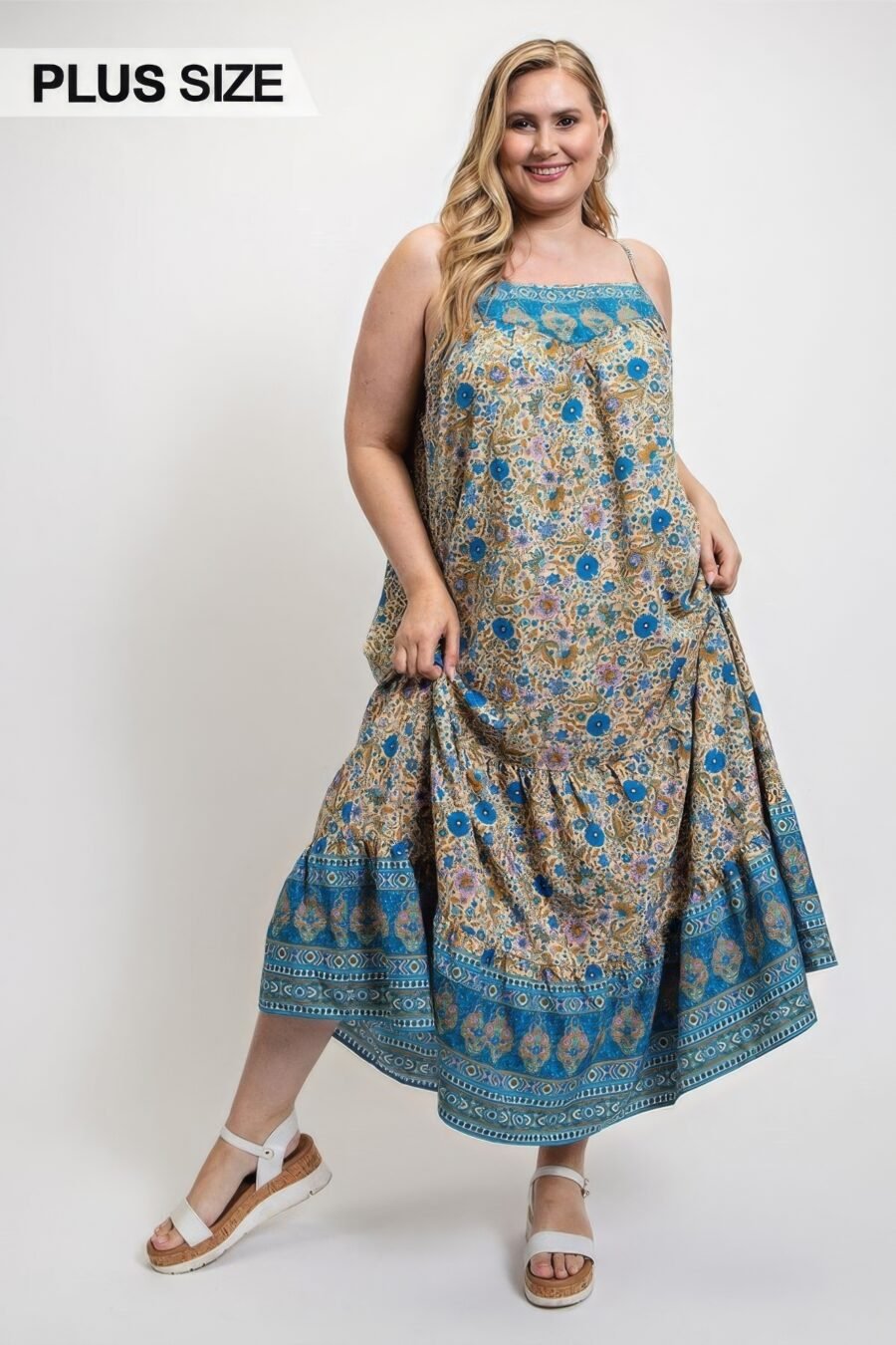 Floral and aztec print drop down maxi dress with spaghetti strap - image 2