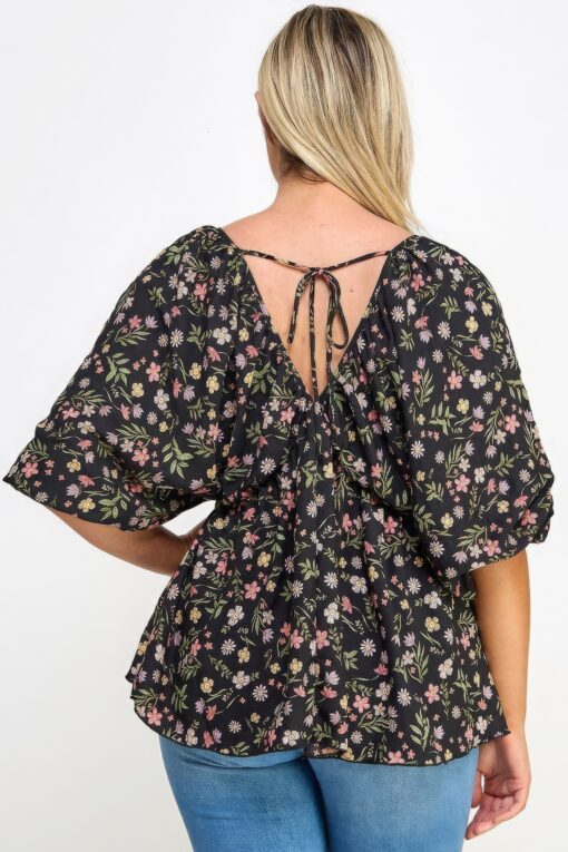 Floral V-neck Babydoll Balloon Slv Top - Image 6