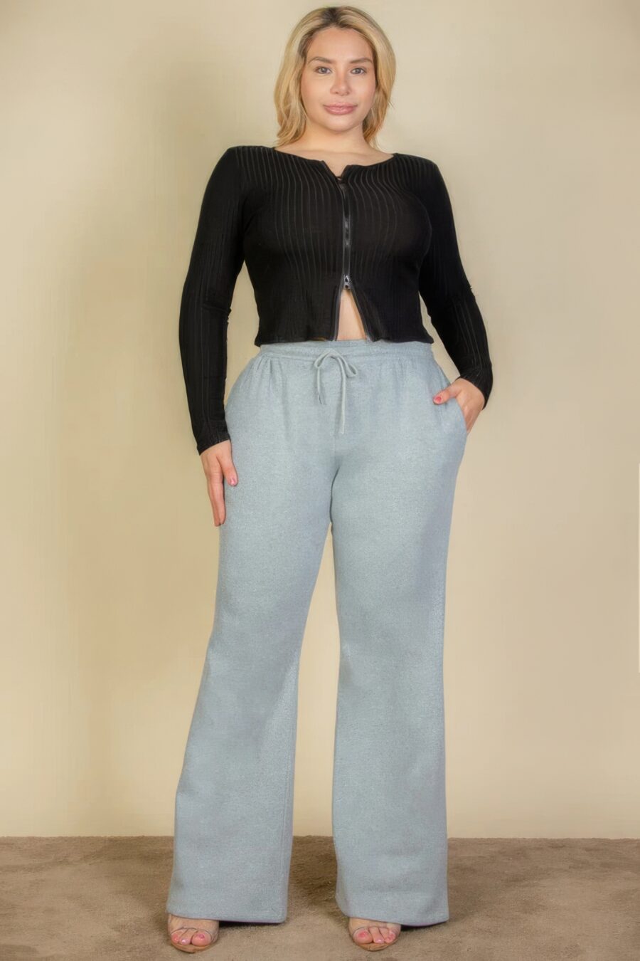 Plus size drawstring waist slant pocket sweatpants