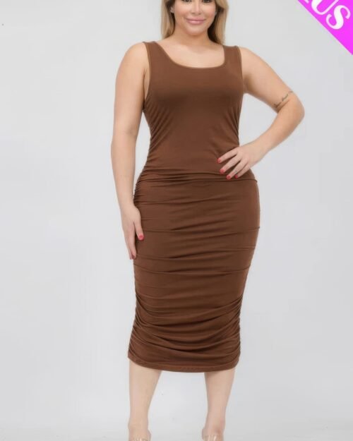 plus size square neck ruched bodycon midi dress
