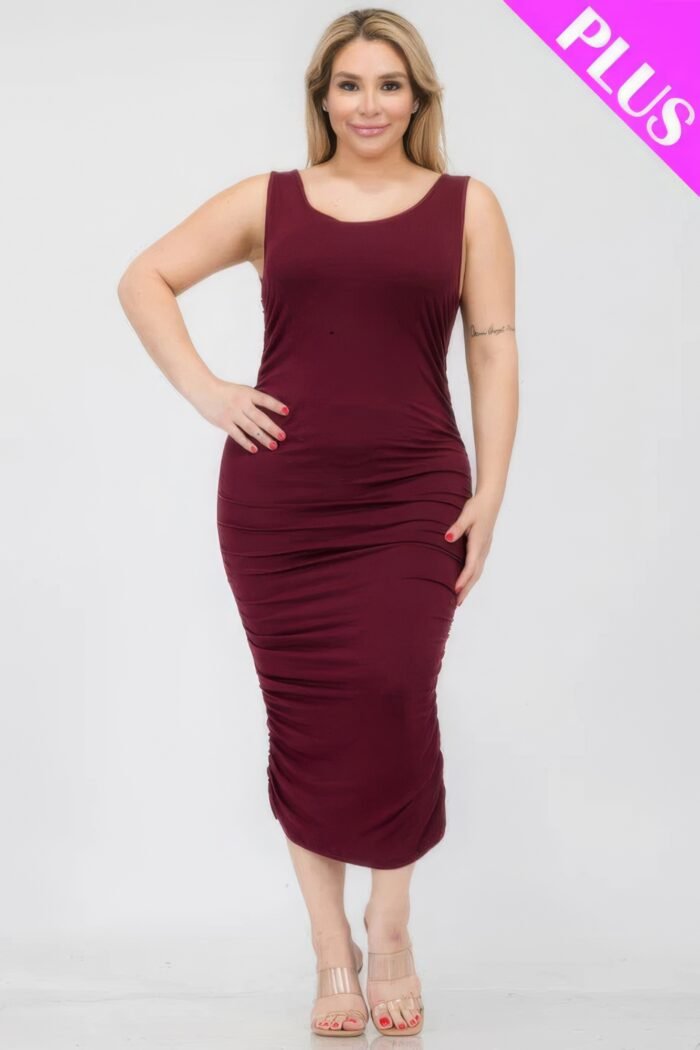 Plus size square neck ruched bodycon midi dress