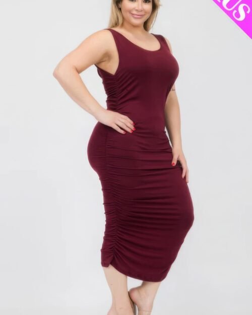 plus size square neck ruched bodycon midi dress