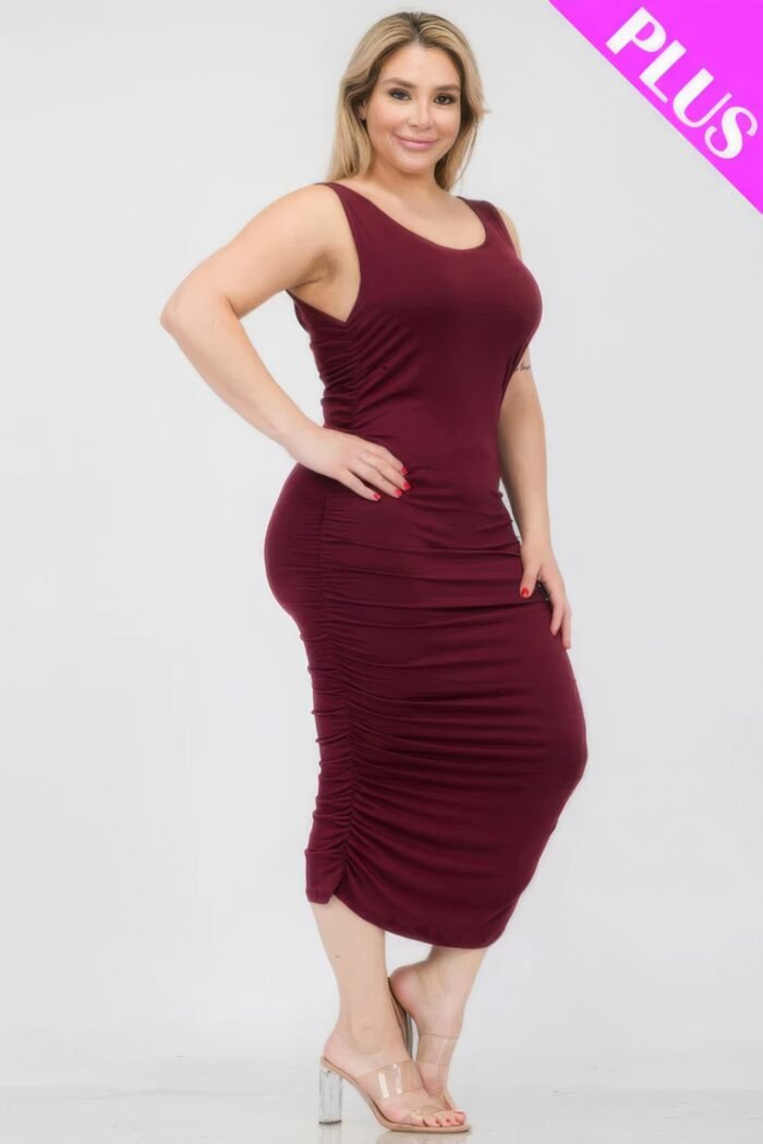 Plus size square neck ruched bodycon midi dress