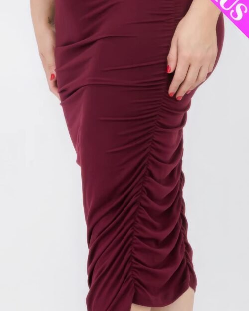 plus size square neck ruched bodycon midi dress