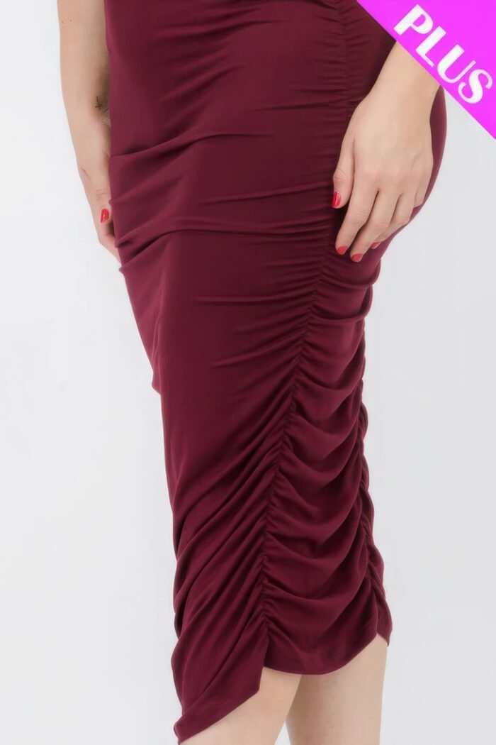 Plus size square neck ruched bodycon midi dress