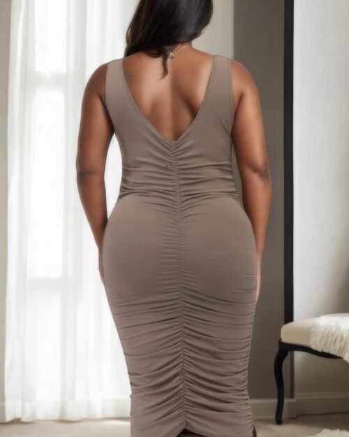 plus size square neck ruched bodycon midi dress