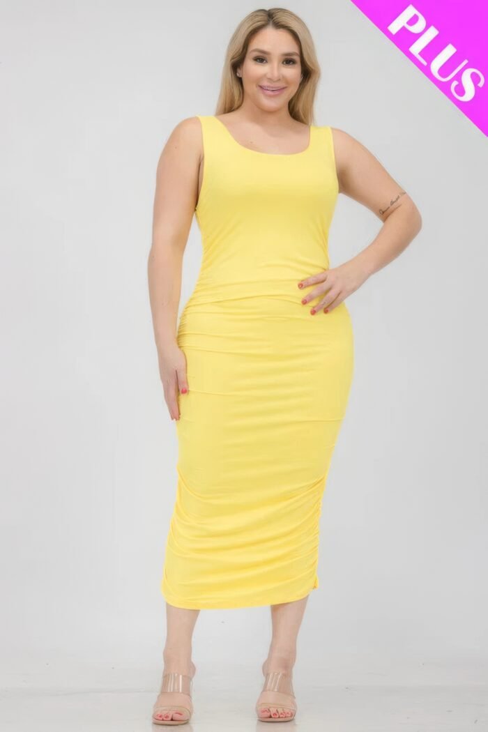 Plus size square neck ruched bodycon midi dress