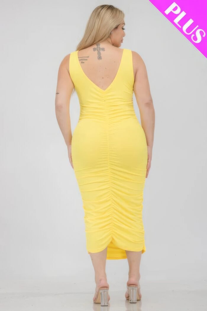 Plus size square neck ruched bodycon midi dress