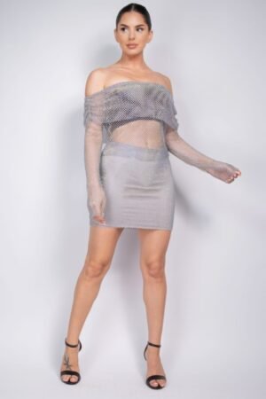 Mid-rise Rhinestone Fishnet Mini Skirt Mid-rise Rhinestone Fishnet Mini Skirt