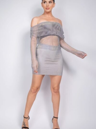 Mid-rise Rhinestone Fishnet Mini Skirt Mid-rise Rhinestone Fishnet Mini Skirt
