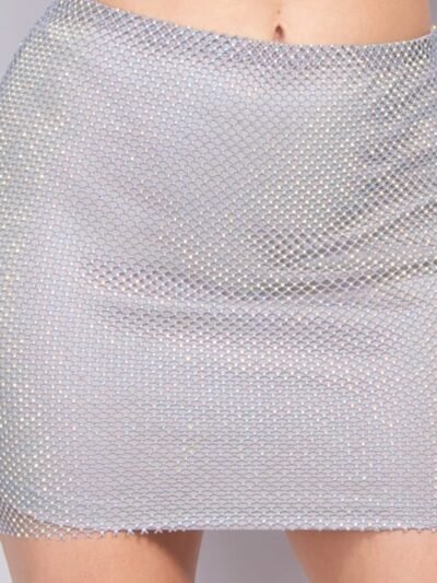 Mid-rise Rhinestone Fishnet Mini Skirt Mid-rise Rhinestone Fishnet Mini Skirt