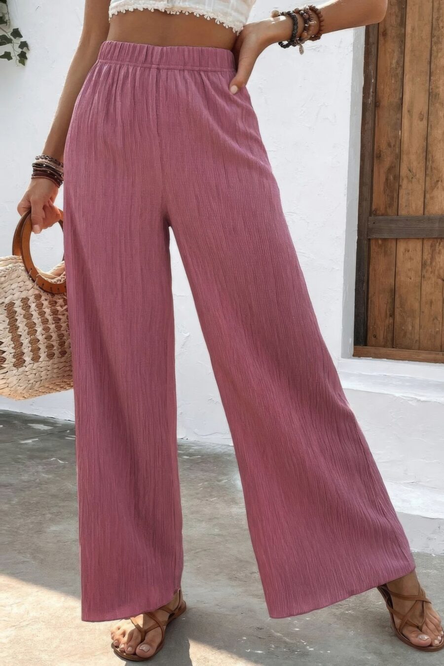 Textured wide leg palazzo pants