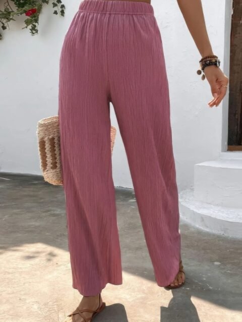 Textured Wide Leg Palazzo Pants