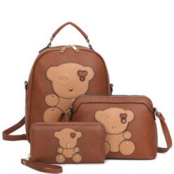 3in1 Cute Bear Design Handle Backpack W Crossbody And Wallet Set
