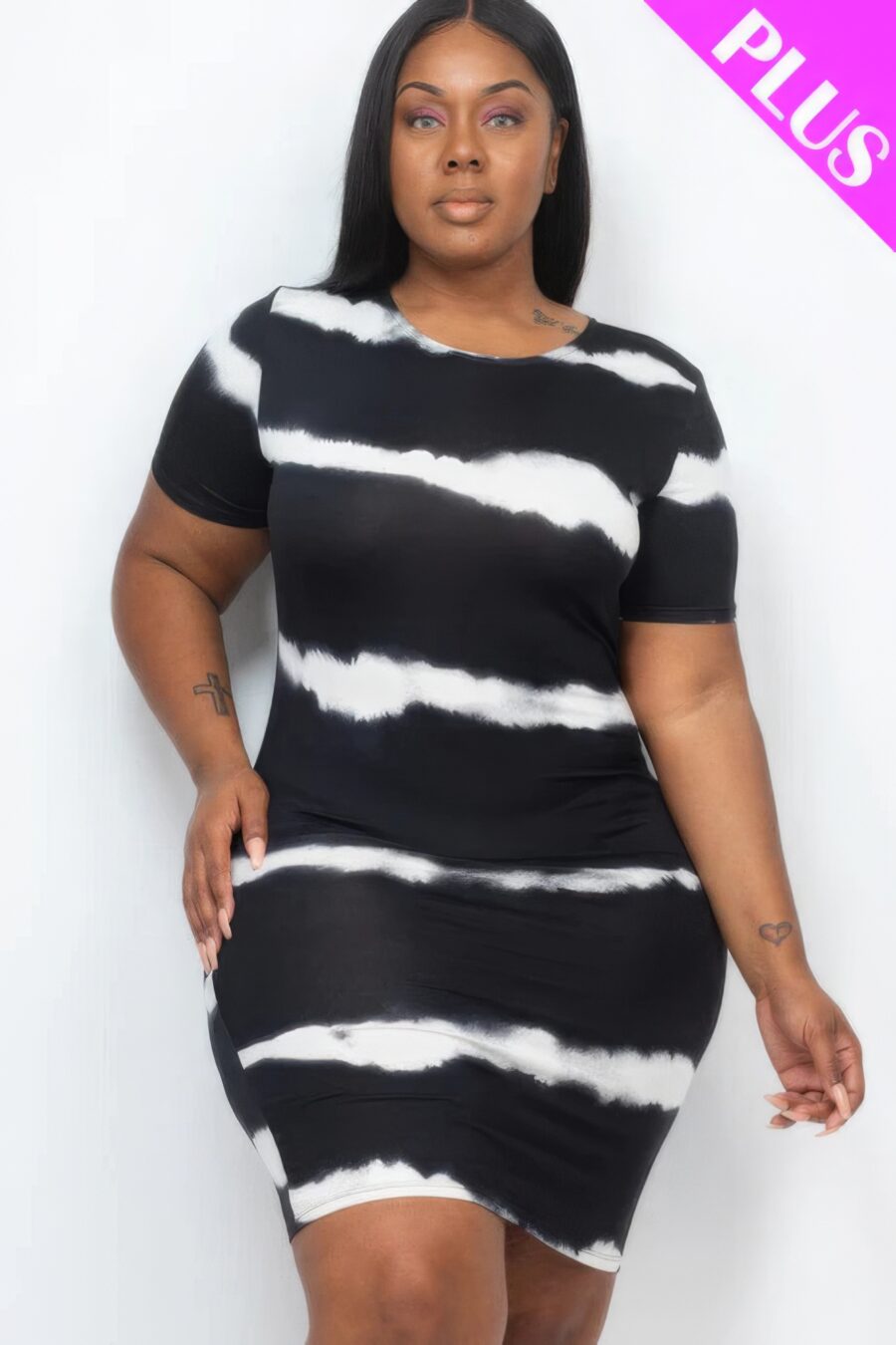 Plus size tie-dye print bodycon dress