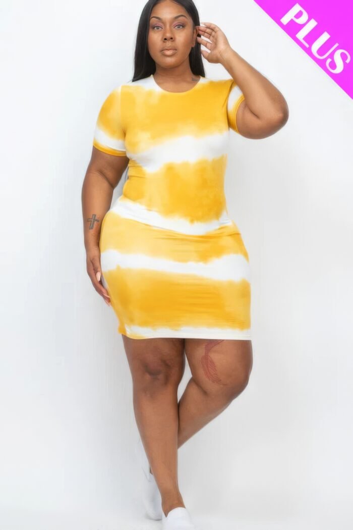 Plus size tie-dye print bodycon dress