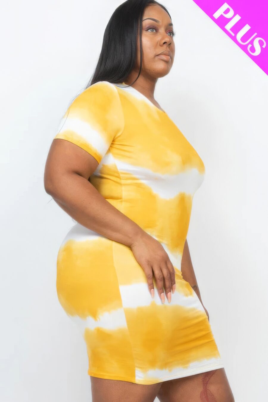 Plus size tie-dye print bodycon dress