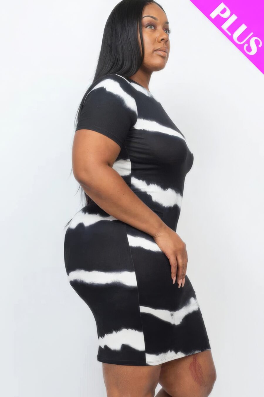 Plus size tie-dye print bodycon dress