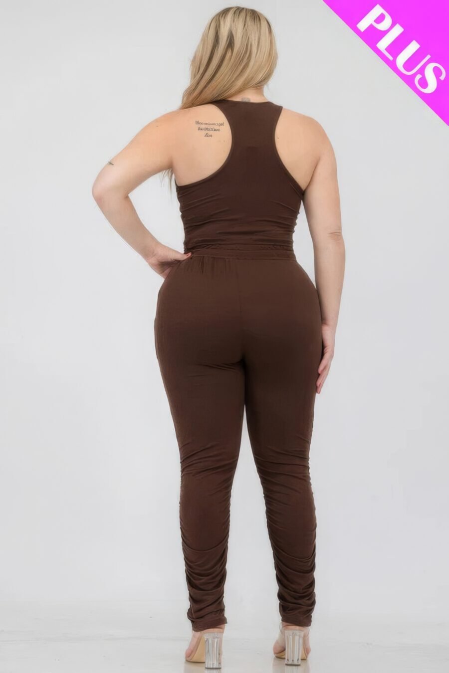 Plus size crop tank top & ruched pants set