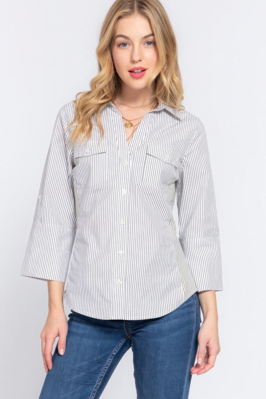 Long slv y/d stripe woven shirt