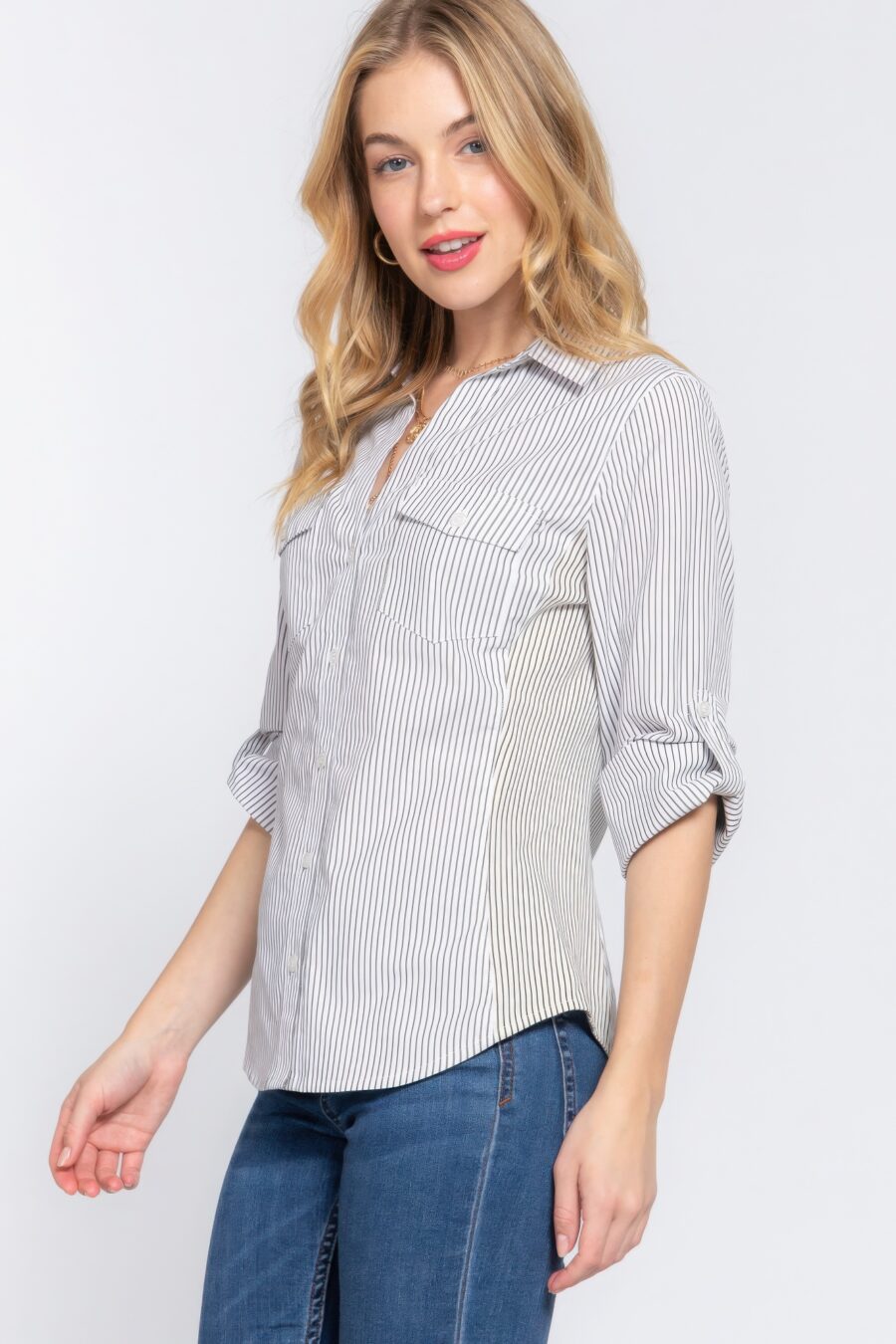 Long slv y/d stripe woven shirt