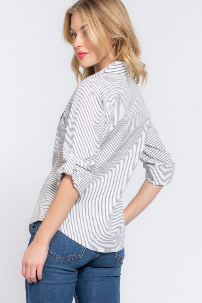 Long slv y/d stripe woven shirt