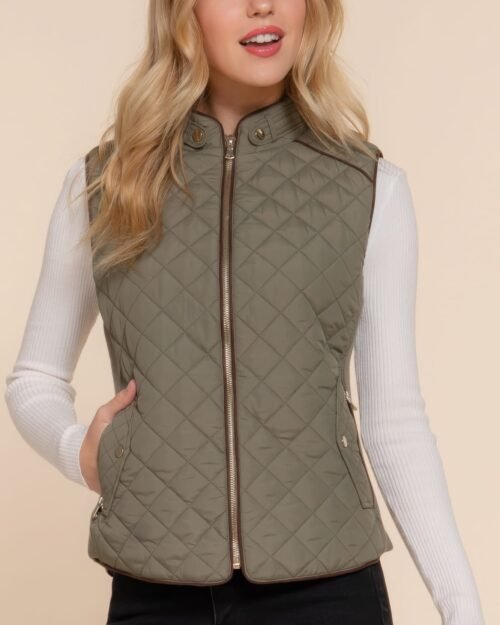 Suede Piping Quilted Padding Vest