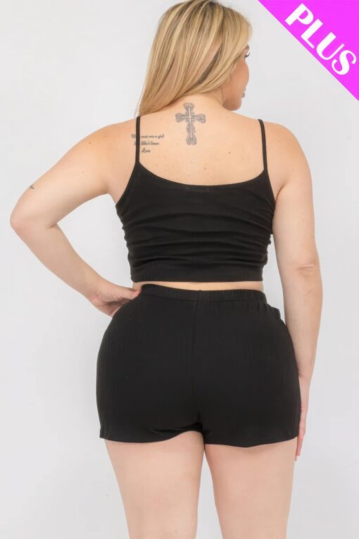 Plus Size Solid Ribbed Cami Top And Shorts Set - Image 34