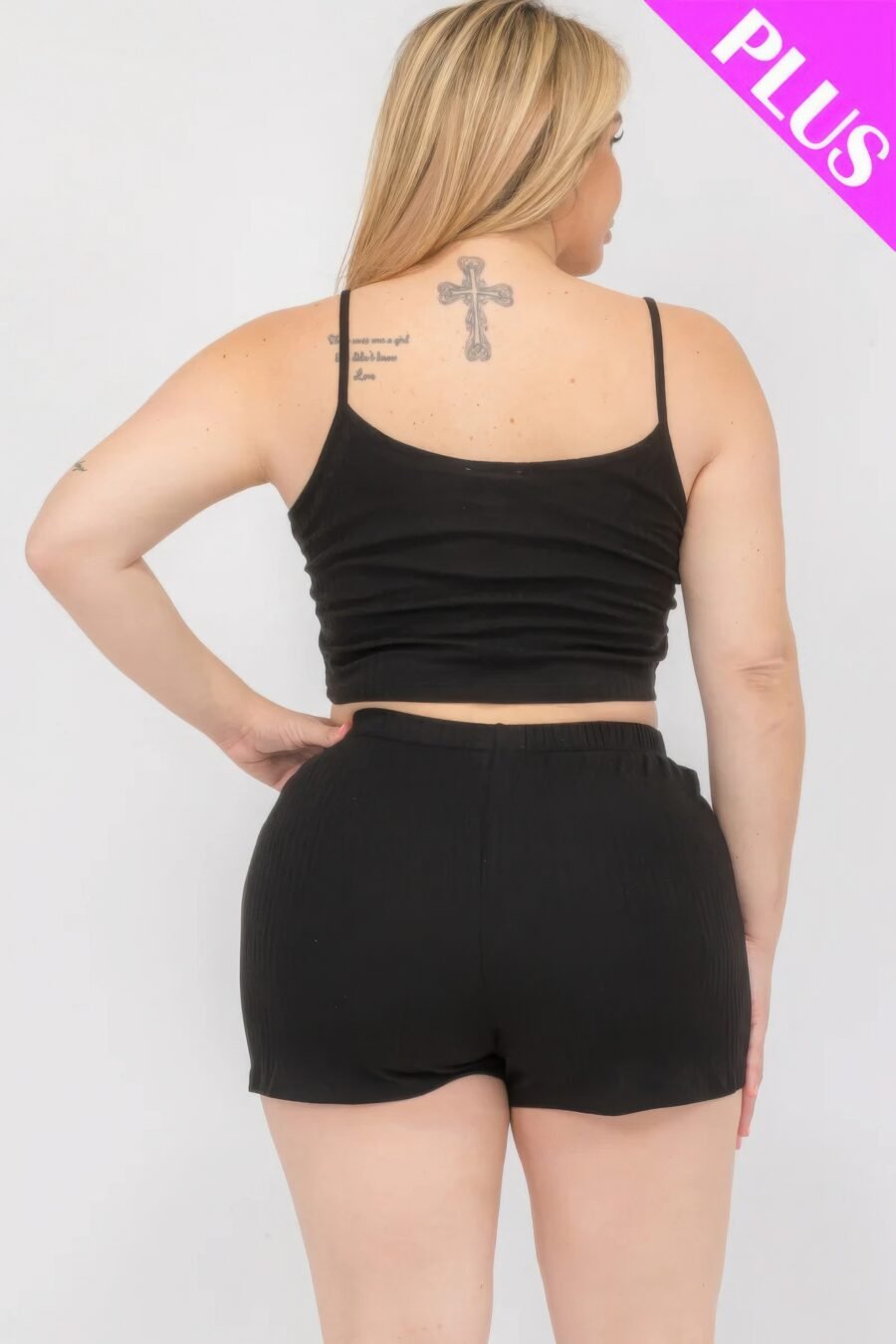 Plus size solid ribbed cami top and shorts set - image 34