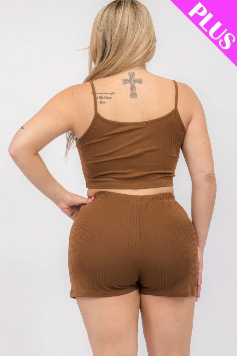 Plus size solid ribbed cami top and shorts set - image 30