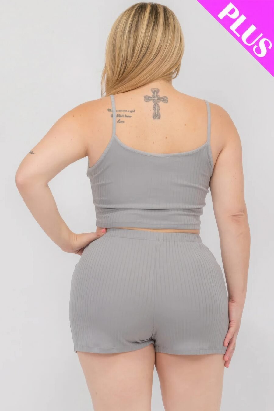 Plus size solid ribbed cami top and shorts set - image 25