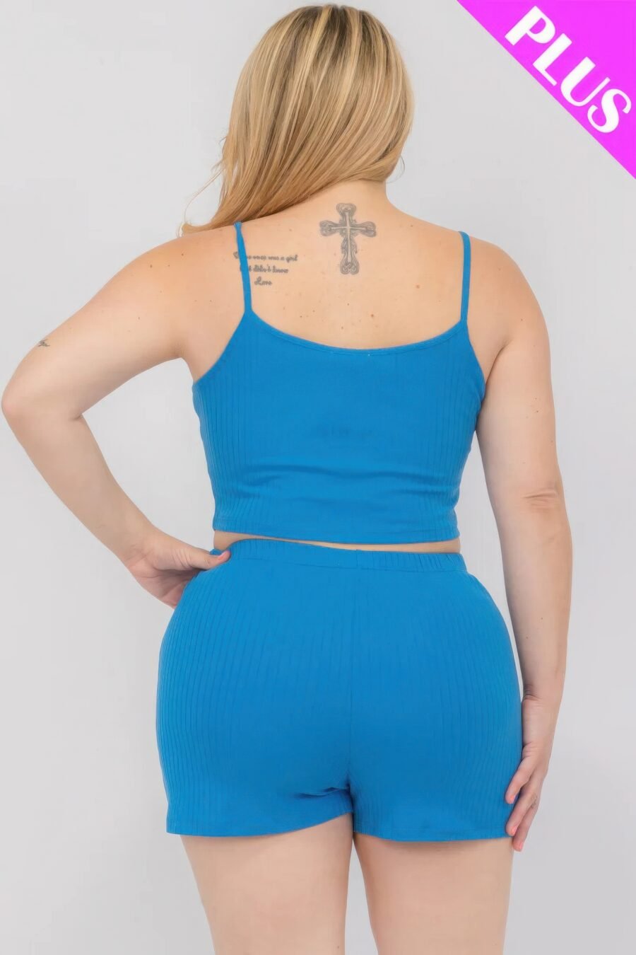 Plus size solid ribbed cami top and shorts set - image 20