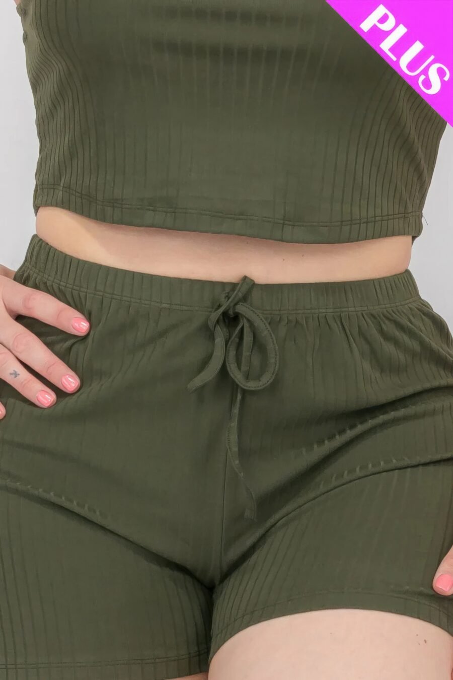Plus size solid ribbed cami top and shorts set - image 14