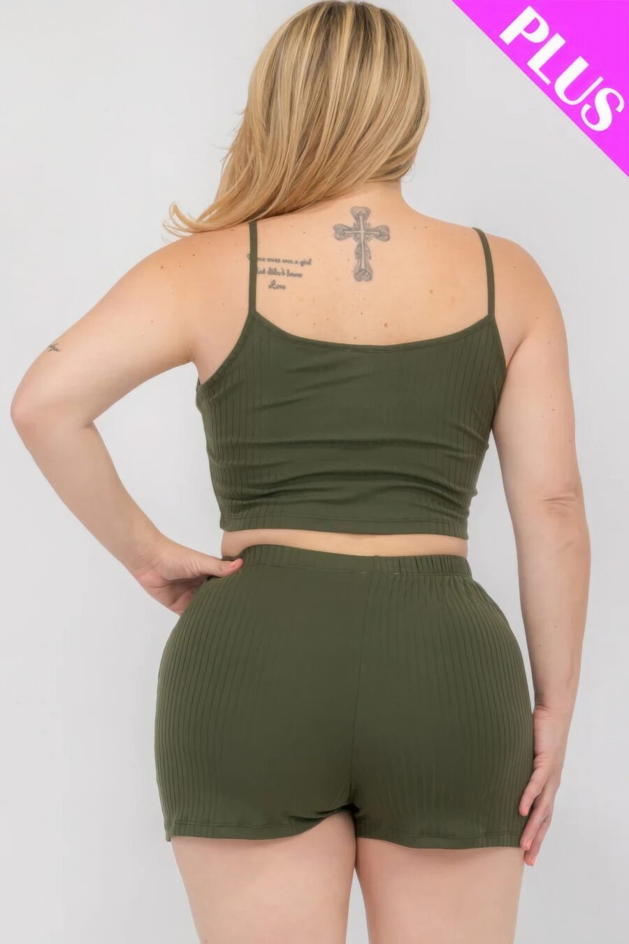 Plus size solid ribbed cami top and shorts set - image 15