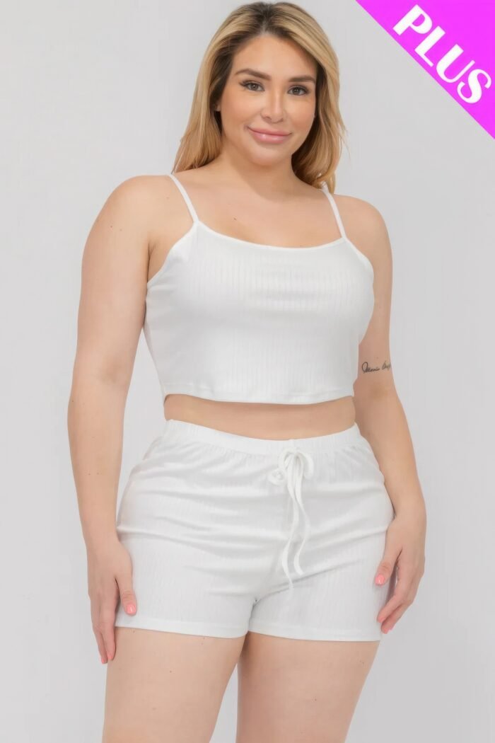 Plus size solid ribbed cami top and shorts set