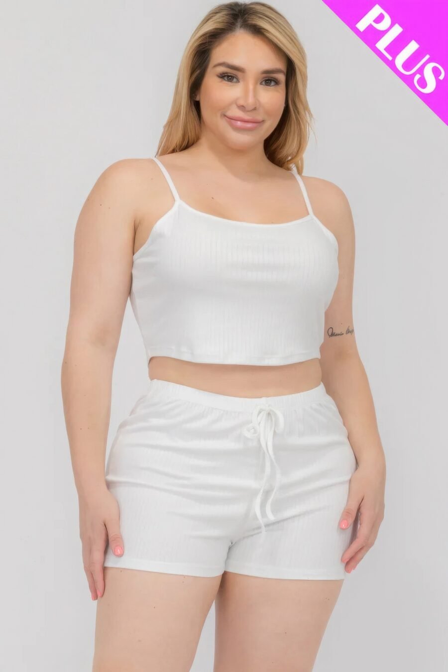 Plus size solid ribbed cami top and shorts set - image 6