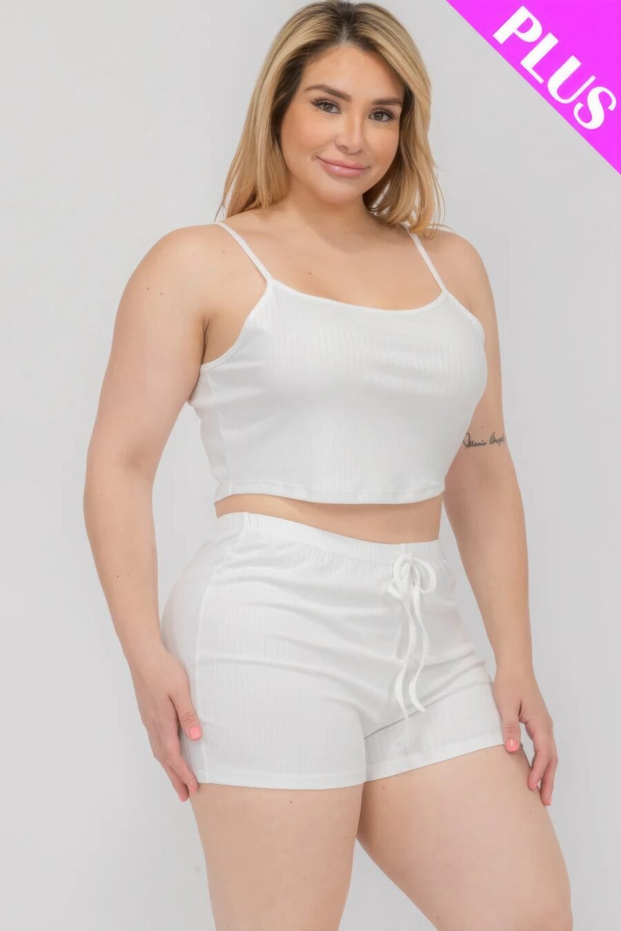 Plus size solid ribbed cami top and shorts set - image 8