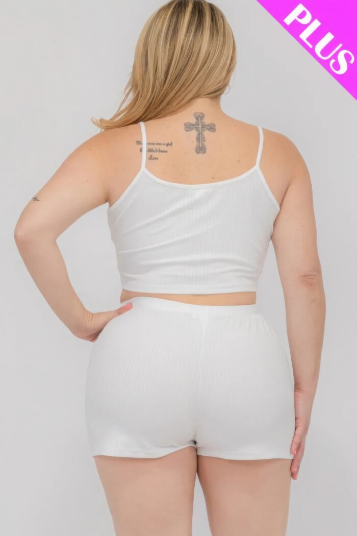 Plus size solid ribbed cami top and shorts set