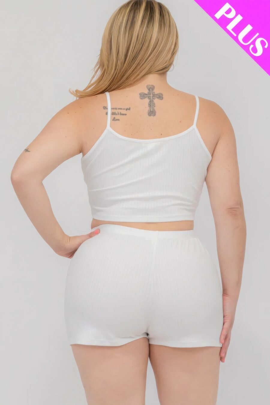 Plus size solid ribbed cami top and shorts set - image 10