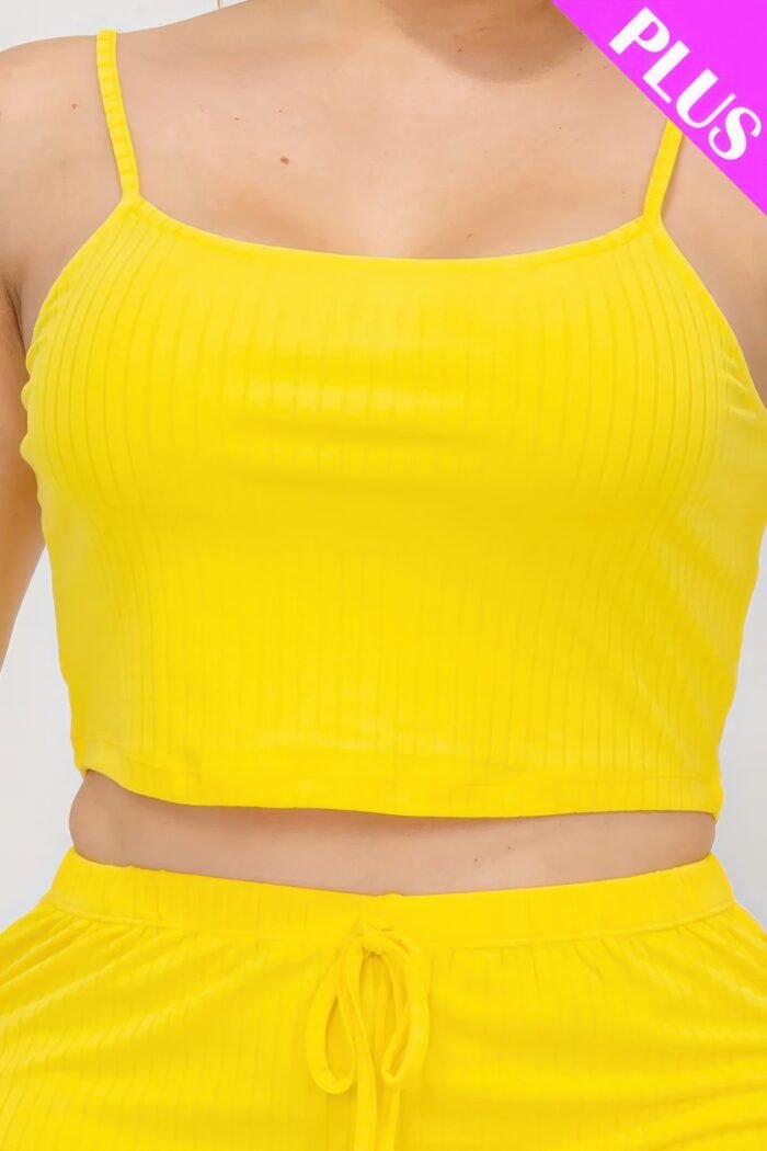 Plus size solid ribbed cami top and shorts set