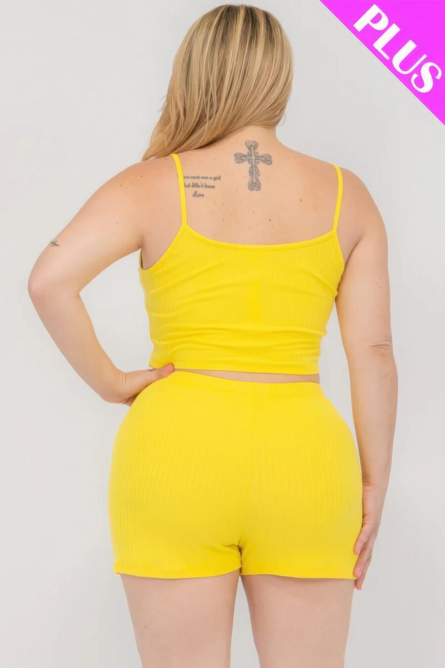 Plus size solid ribbed cami top and shorts set - image 5