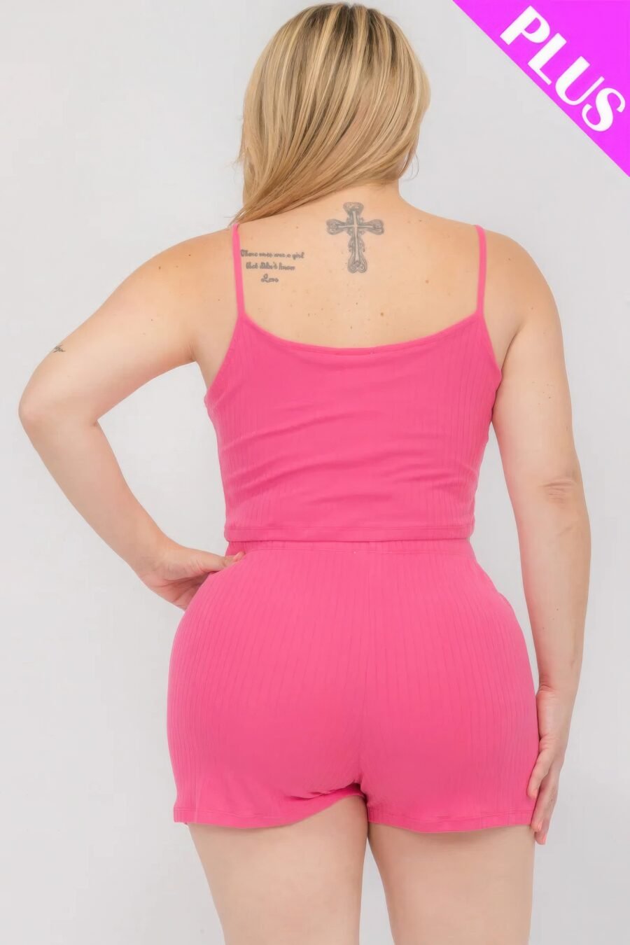 Plus size solid ribbed cami top and shorts set - image 38