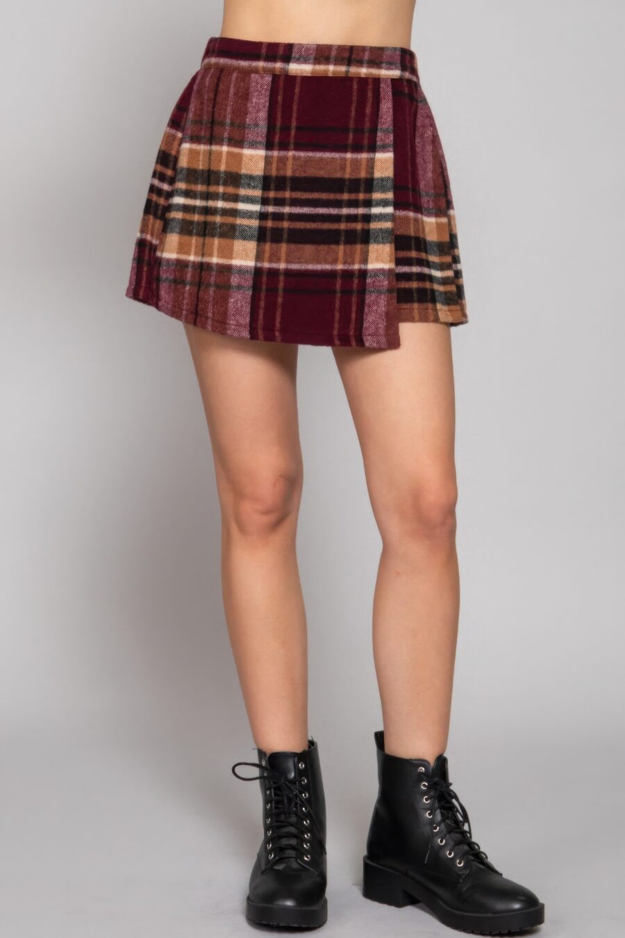 Wrap plaid jacquard skort