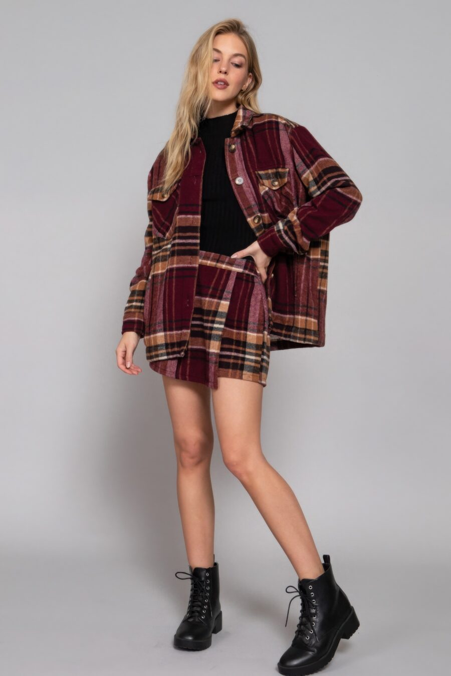 Wrap plaid jacquard skort