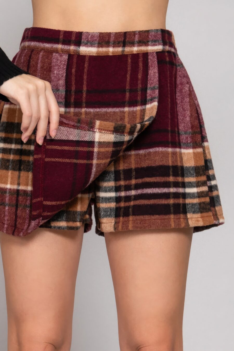 Wrap plaid jacquard skort